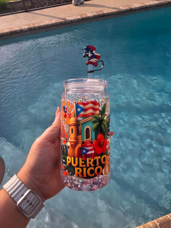 Puerto Rico Slow Flow Glitter 16oz Plastic Snowglobe Tumbler