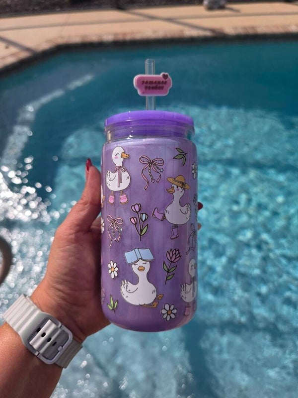 Silly geese reading Mica Flow 16oz Plastic Snowglobe Tumbler