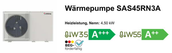 Monoblock Wärmepumpe SAS45RN3A 4,5kW