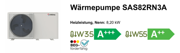 Monoblock Wärmepumpe SAS82RN3A 8,2 kW