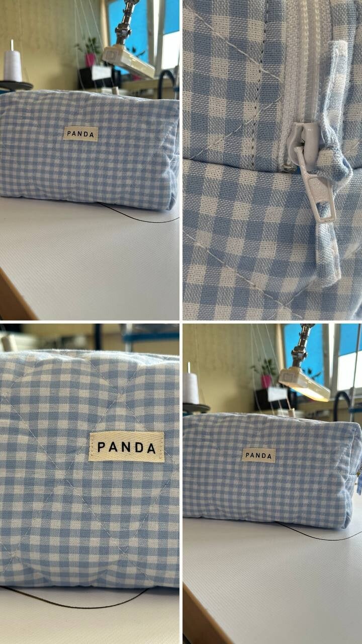 Blue Check Beauty Bag