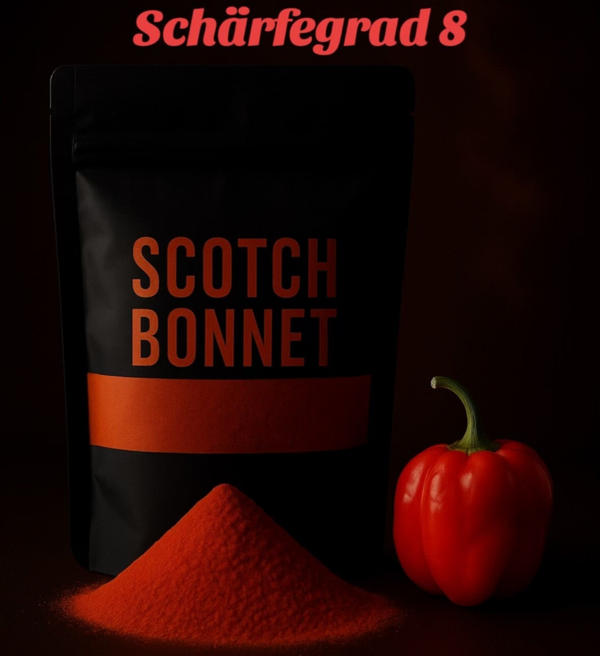Scotch Bonnet Chilipulver: fruchtig-scharf, typisch karibisch.