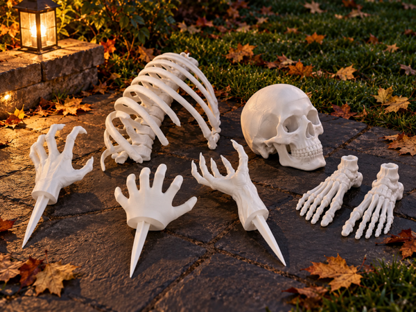 3D-tiskani okostnjaški halloween okraski – komplet ali posamezni kosi