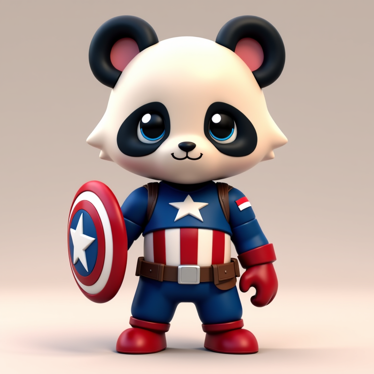 Kapitan Amerika Panda – Chibi 3D model za barvanje