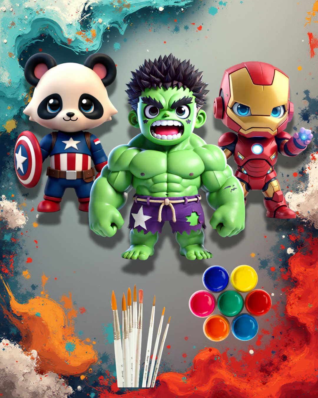 Chibi Art Kit – Set 3 Resin Figuric za Barvanje + Barve in Čopič | Ustvari Svoj Mini Svet