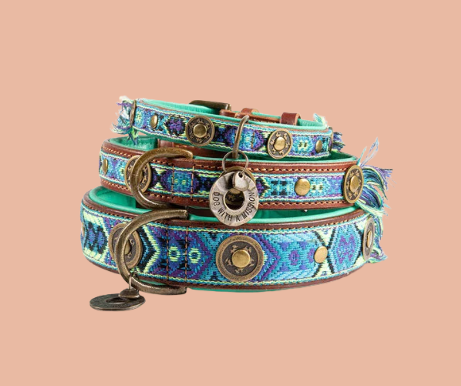 Boho Juan Blauwe Leren Hondenhalsband - Dog with a Mission