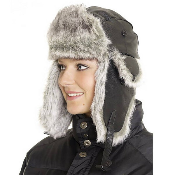 Leren muts met bont 214180