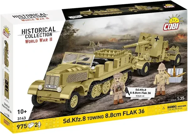 Jeux De Construction COBI 3143 Sd.Kfz8 attelage 8,8 cm canon FLAK 36 DAK WW2 975 pièces2 fig. Boîte d'origine En Briques