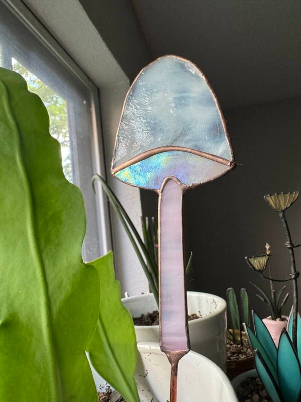 Pink mushroom plant stake