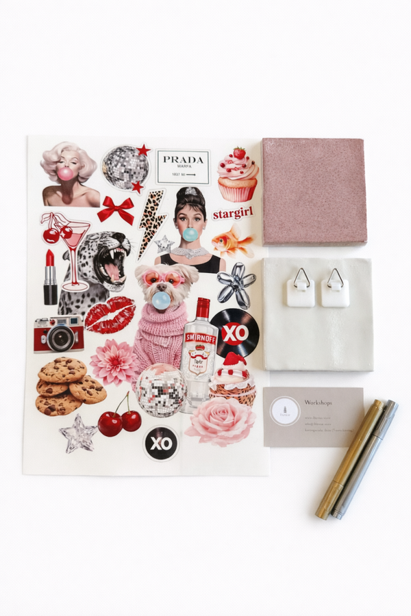 DIY tegeltje pimpen pakket 5 rood / roze