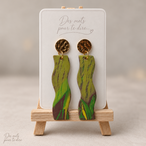 Boucles d’oreilles Fimo « Ondulation végétale »