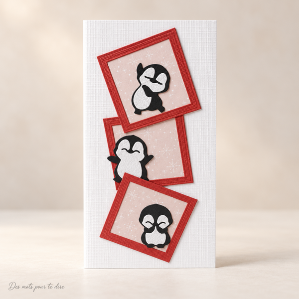 Carte de Noël artisanale – Trio de petits pingouins