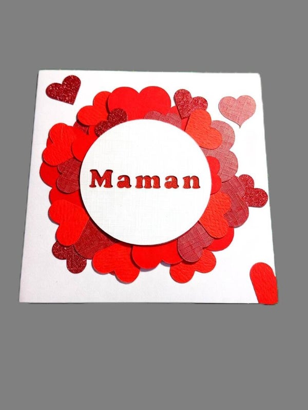 Carte artisanale "Maman" - Carte double 15 x 15 cm