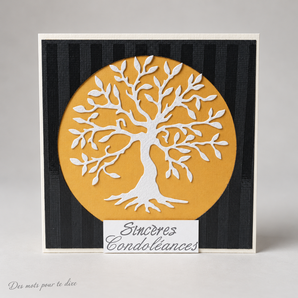 Carte de condoléances – Arbre blanc sur fond ocre