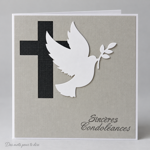 Carte de condoléances croix et colombe
