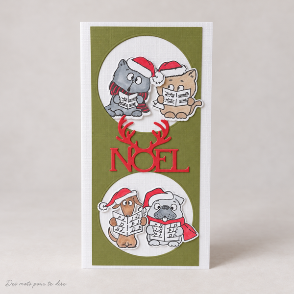 Carte de Noël artisanale – Chats et chiens chanteurs