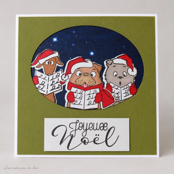 Carte de Noël artisanale – Les chiens chanteurs
