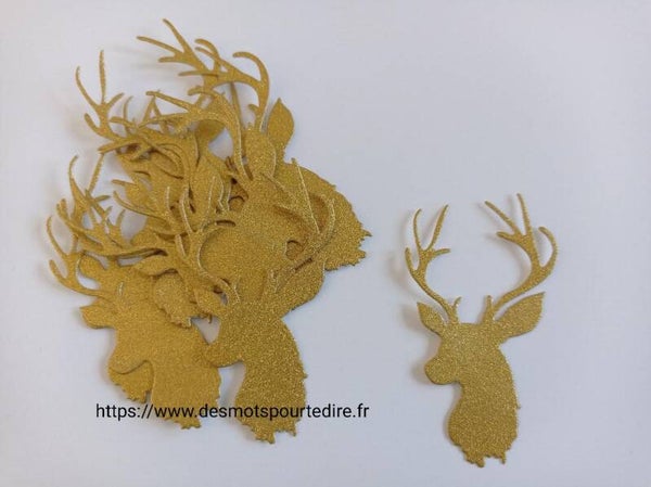 Lot de 10 découpes "Buste de Cerf" doré