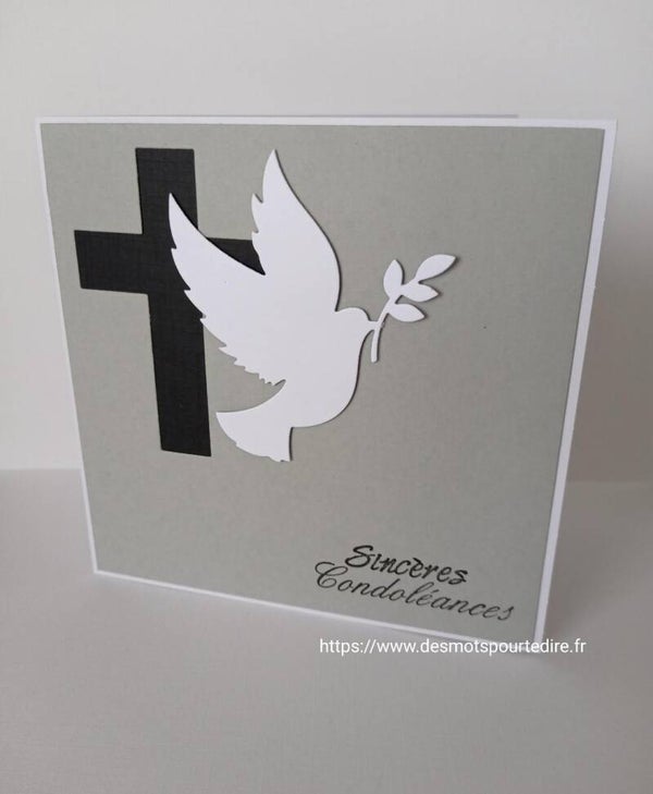 Carte de condoléances "La croix et la colombe"