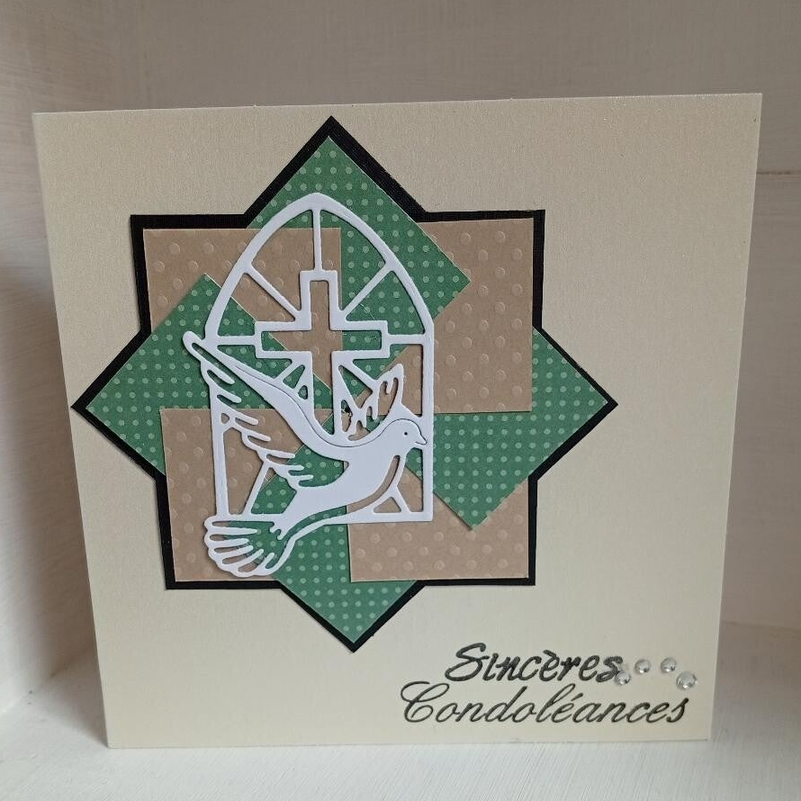 Carte de condoléances artisanales - Croix et colombe