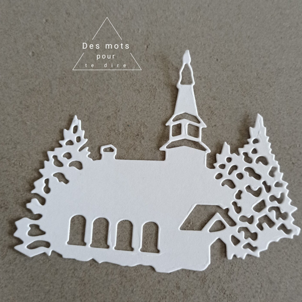 Eglise et sapins - Découpe embellissement en papier pour scrapbooking (Ref.N62)