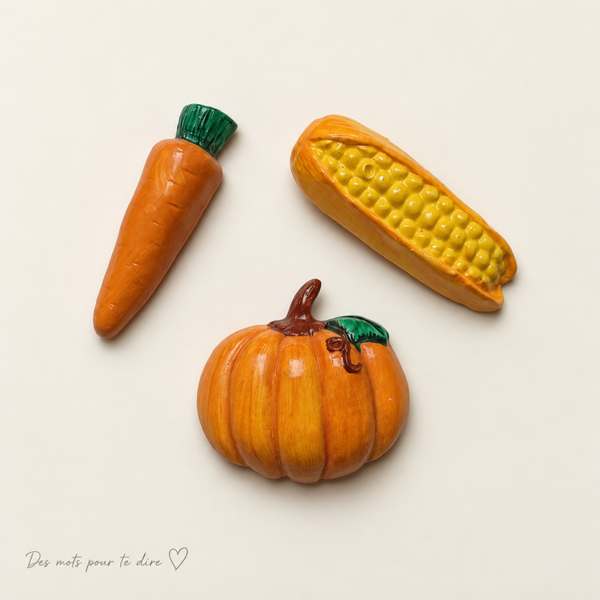 Lot de 3 aimants en plâtre – Légumes du potager
