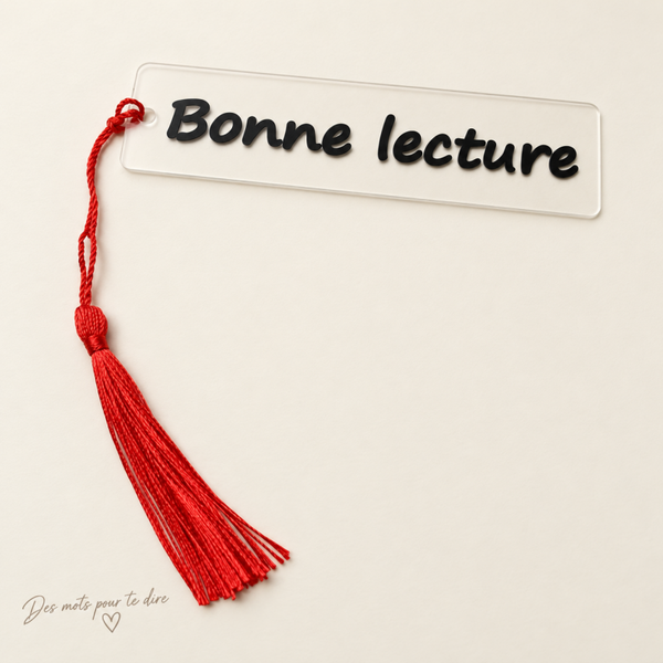 Marque-page en acrylique « Bonne lecture » avec pompon rouge