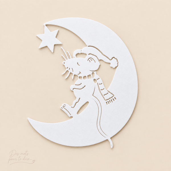 Découpe souris de Noël sur la lune – Réf. N53