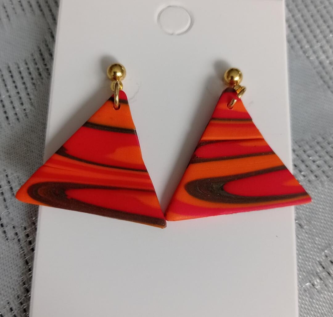 Boucles d'oreilles en pâte polymère - Triangle coloré