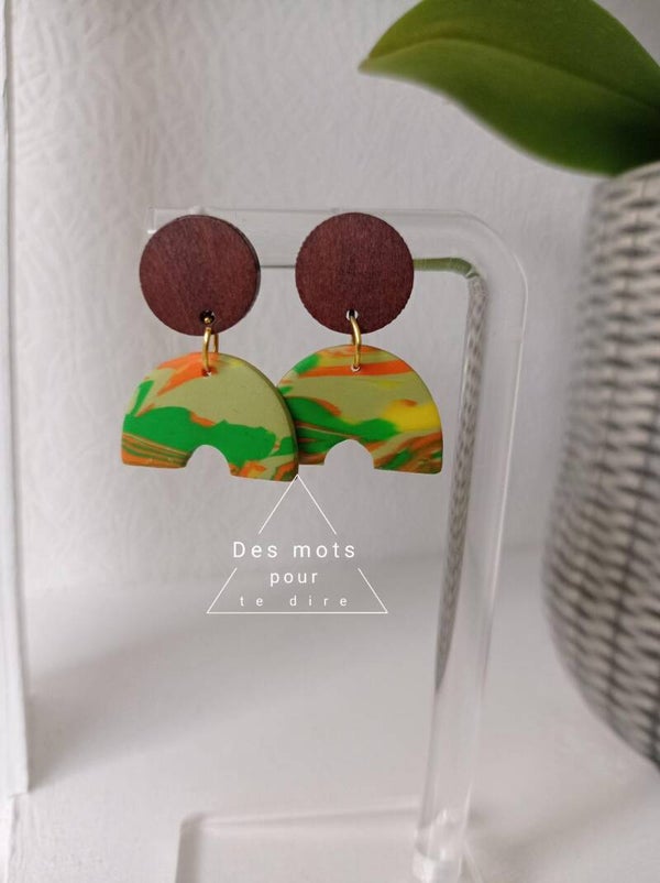 Boucles d'oreilles en bois et pâte polymère