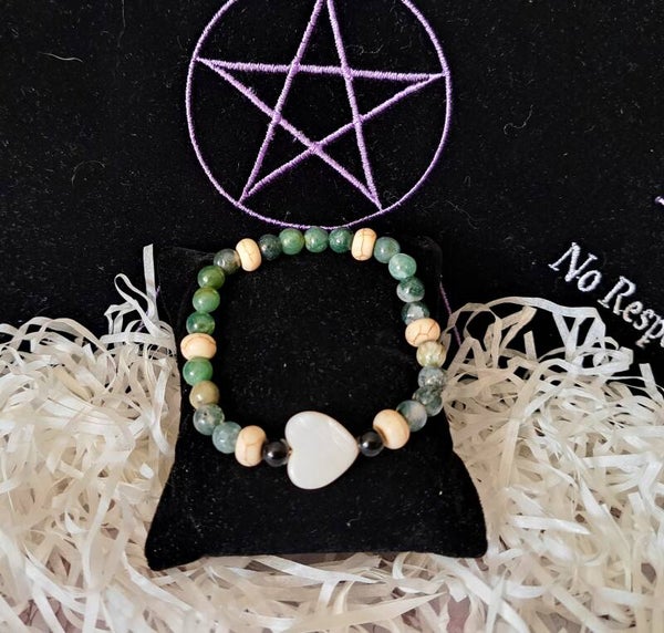 Pulsera howlita, ágata dragón y ágata musgo