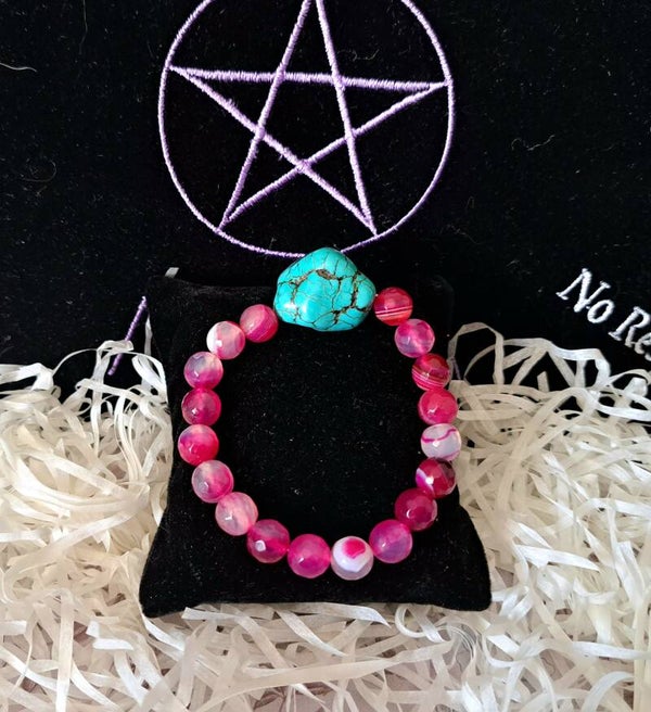 Pulsera ágata rosa y turquesa