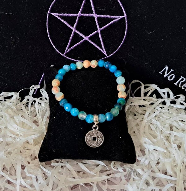 Pulsera de ágatas con moneda china de la abundancia