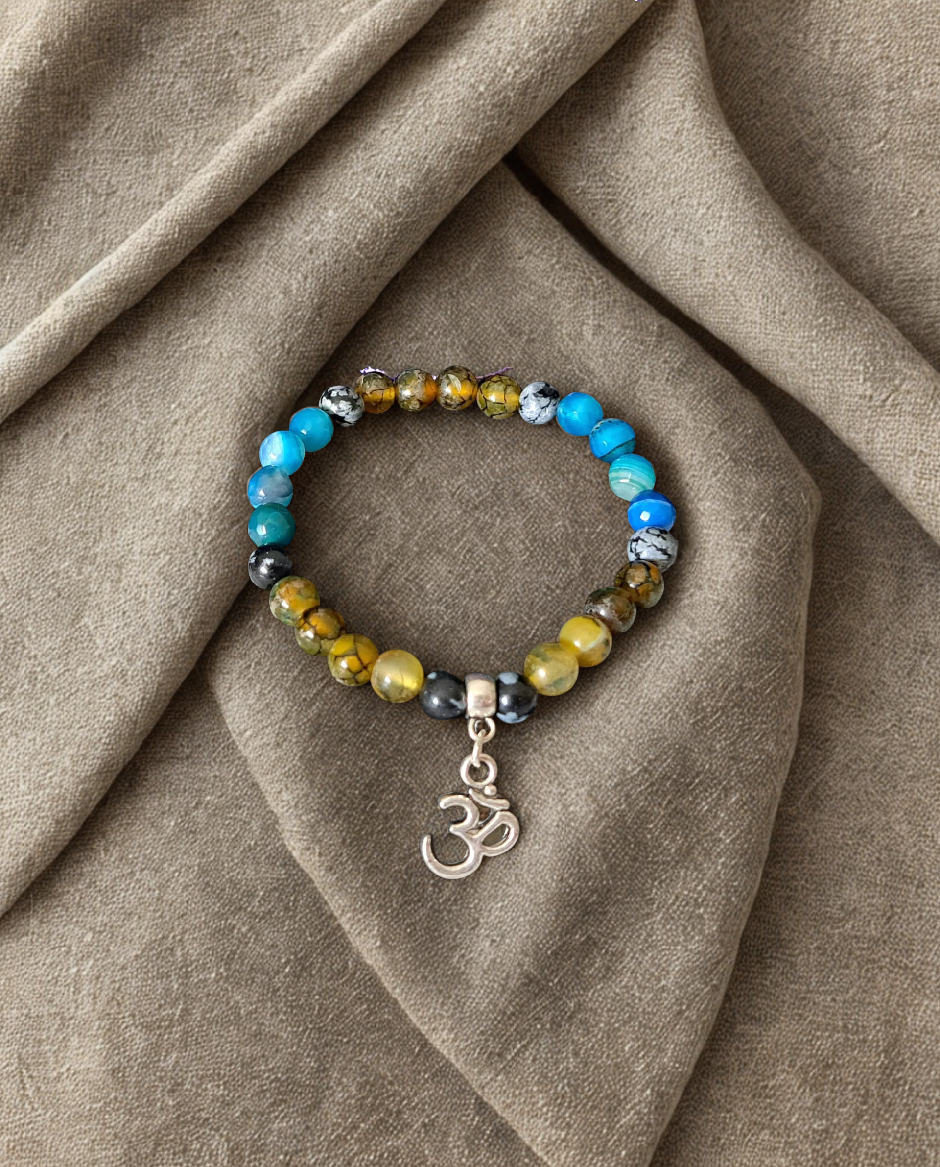 Pulsera ágata azul obsidiana nevada y ágata dragón