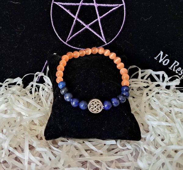 Pulsera ojo de gato y lapislazuli