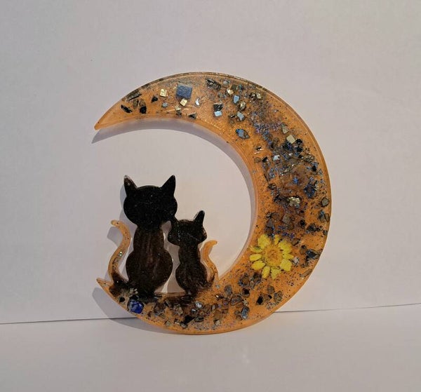 Plato decorativo gatos sobre la luna