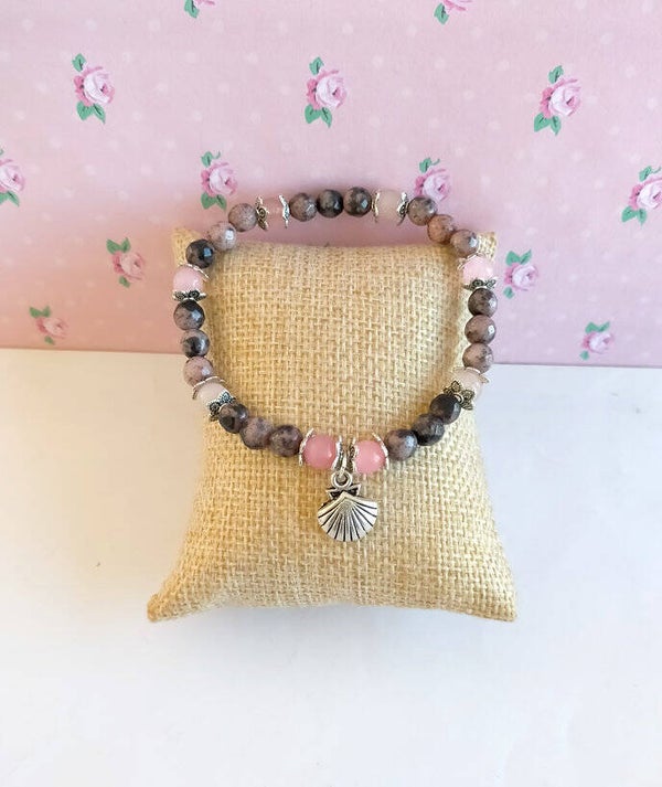 pulsera concha con rodonita y agata rosa