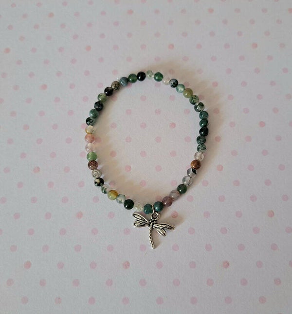 Pulsera ágata musgo con libélula