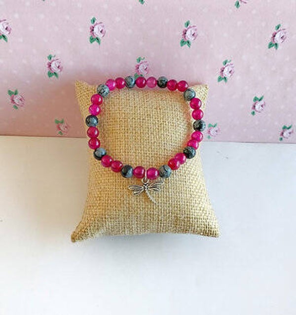 pulsera de obsidiana nevada y agata rosa
