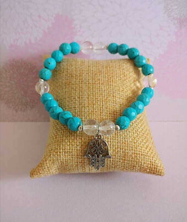 pulsera mano de Fátima con turquesa y cuarzo cristal