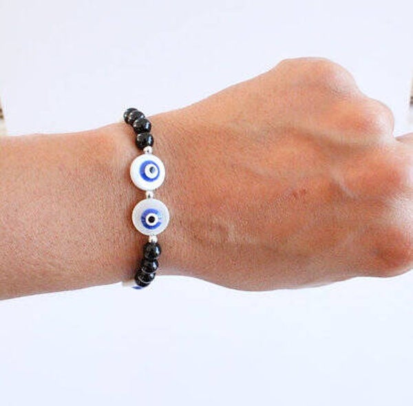Conjunto de onix y ojo turco (pendientes en plata)