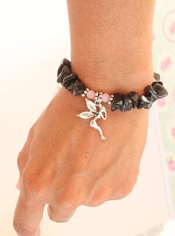 Conjunto hada con cuarzo ahumado y ojo de gato rosa (pendientes en plat