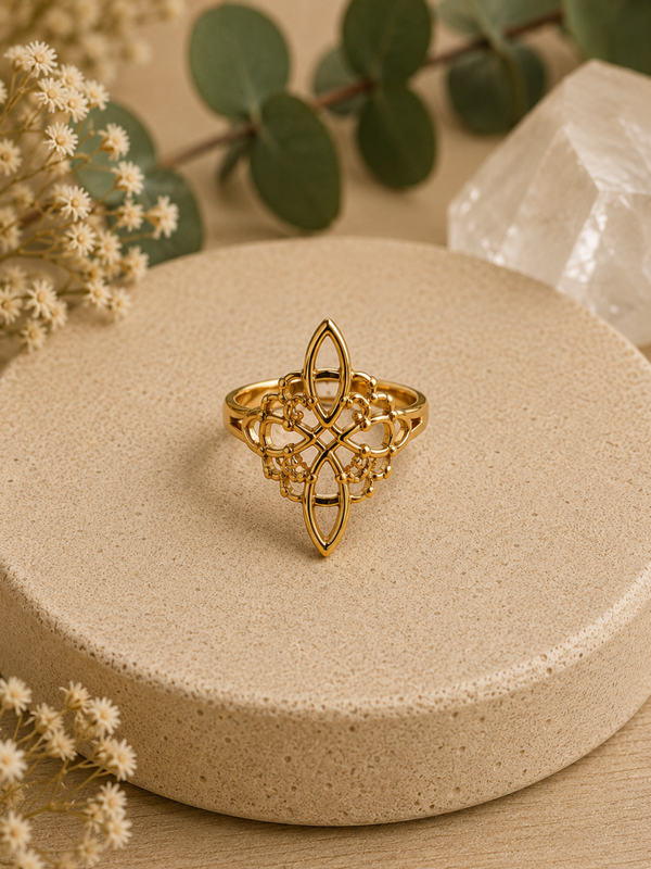 Anillo Nudo de Bruja – Acero Ajustable Color Dorado MOD2