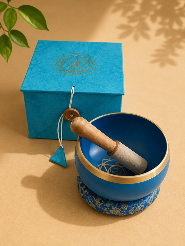 Set Cuenco Tibetano Azul con Caja, Cojín y Maza