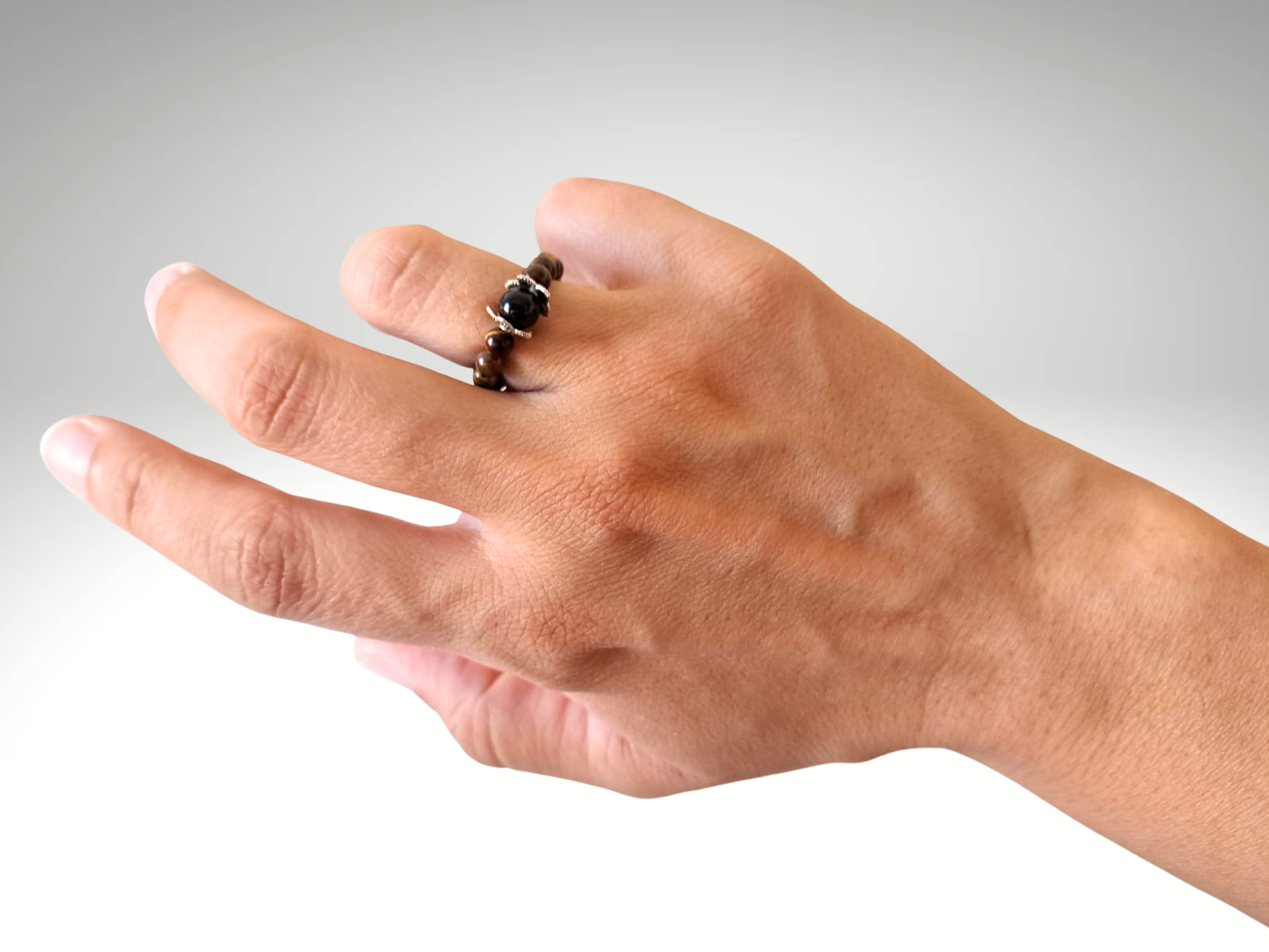 Anillo ajustable de ojo de tigre y onix