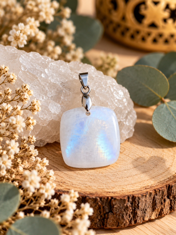 COLGANTES DE PIEDRA LUNA CON BAÑO DE PLATA  MOD2