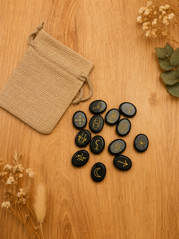 Runas de las Brujas en Obsidiana Natural – Set de Adivinación