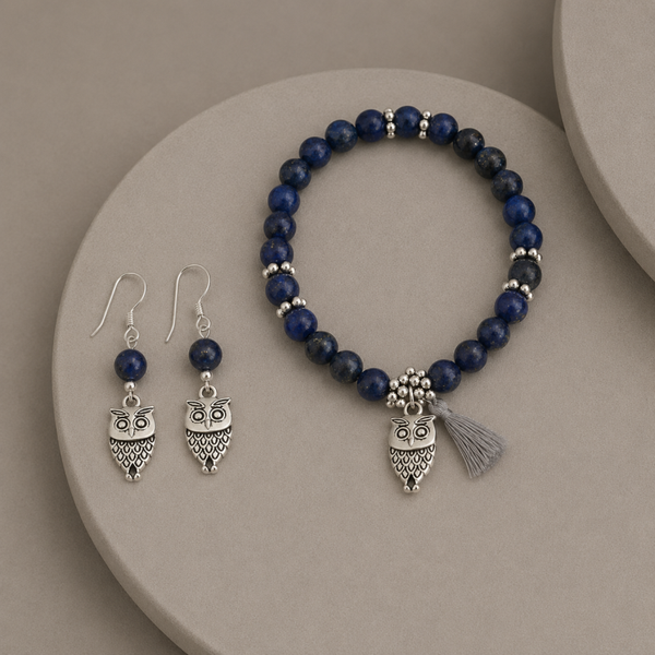 Conjunto búho con lapislázuli (pendientes en plata)