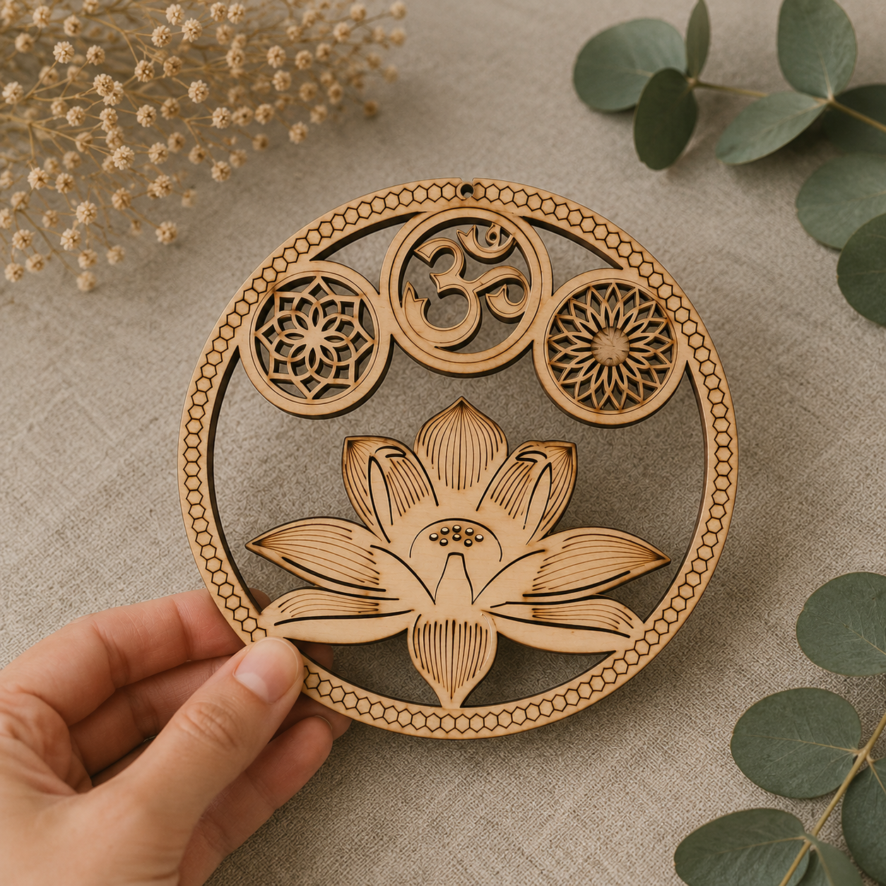 Colgador flor de lotus en madera