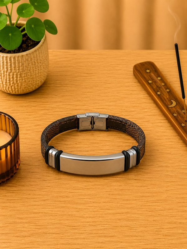 Pulsera de Cuero Negro y Acero Inoxidable